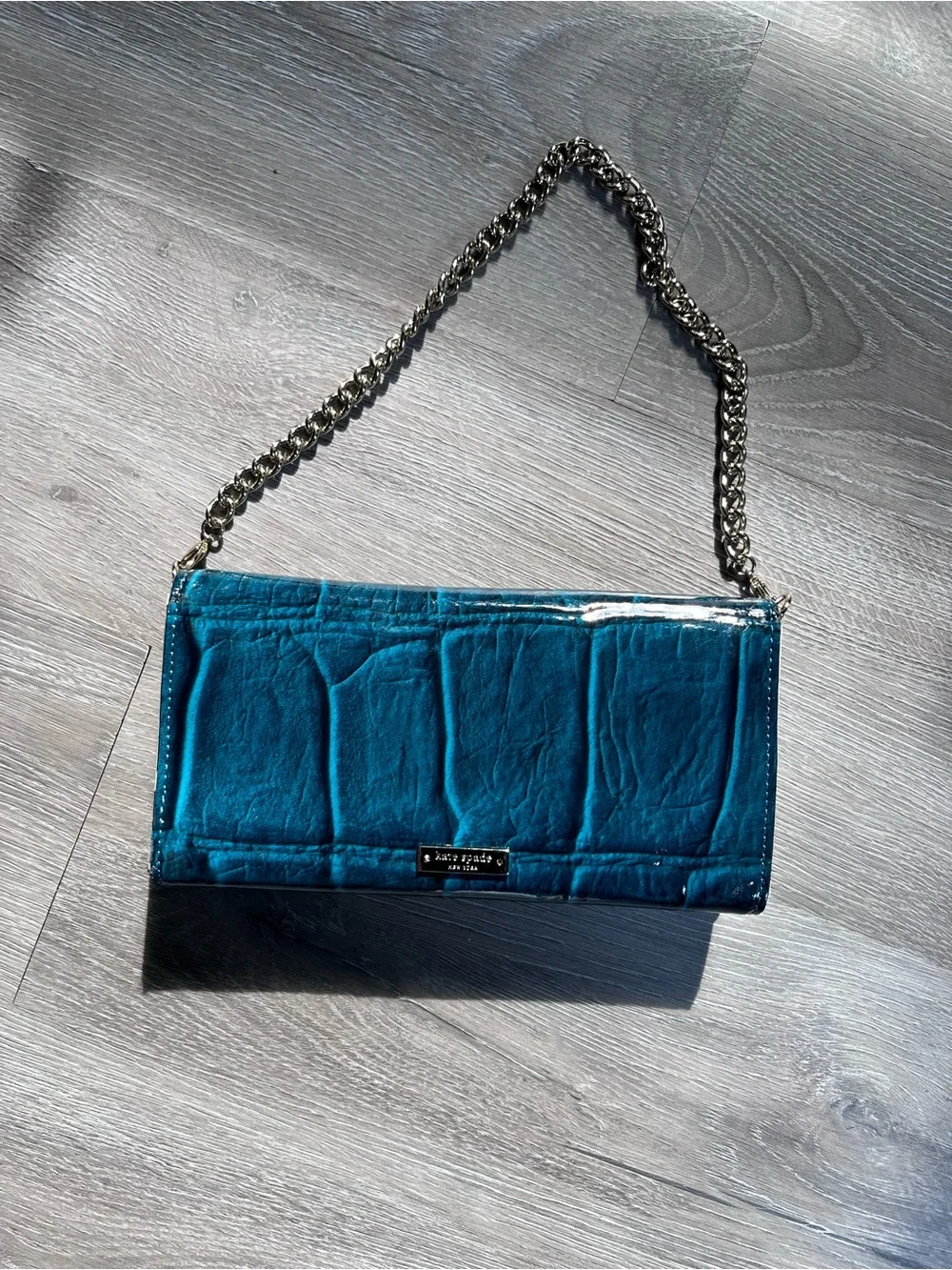 kate spade Teal Croc-Embossed Chain Shoulder Clutch